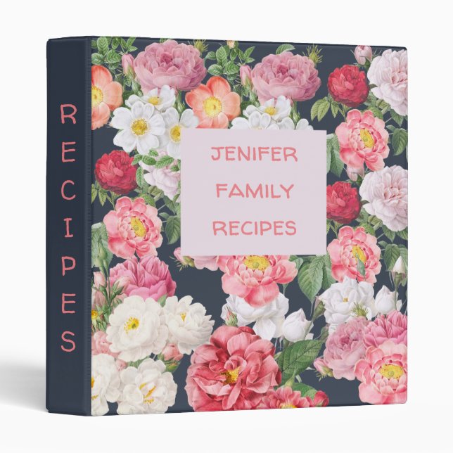 Elegant Floral Personalized Recipe 3 Ring Binder (Front/Spine)