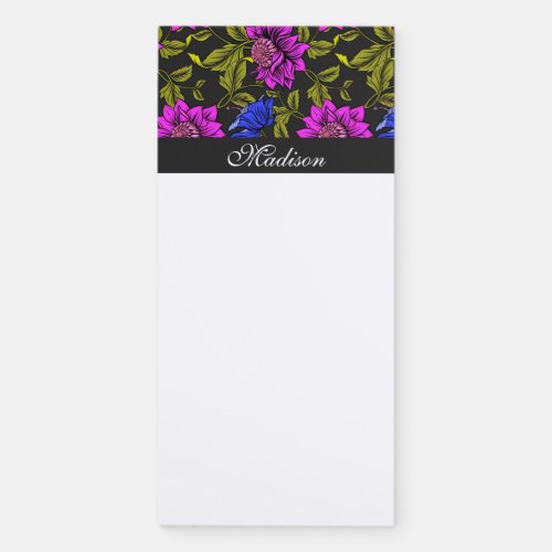 Elegant Floral Personalized Script Name Magnetic Notepad
