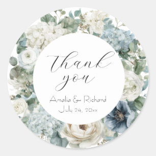 Elegant Floral Personalized “Thank You” Wedding Classic Round Sticker