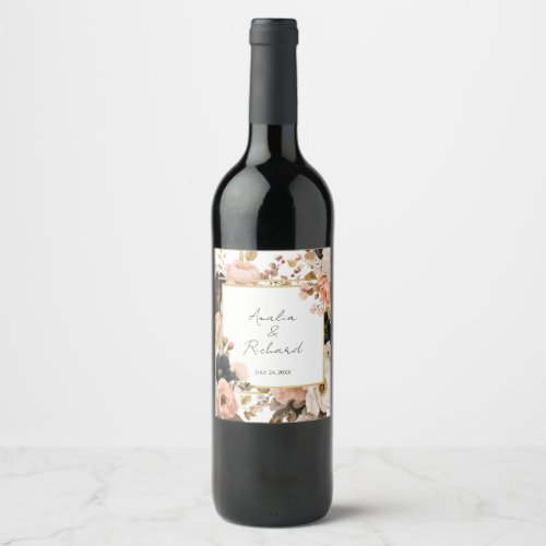 Elegant Floral Personalized Wedding Bottle Labels