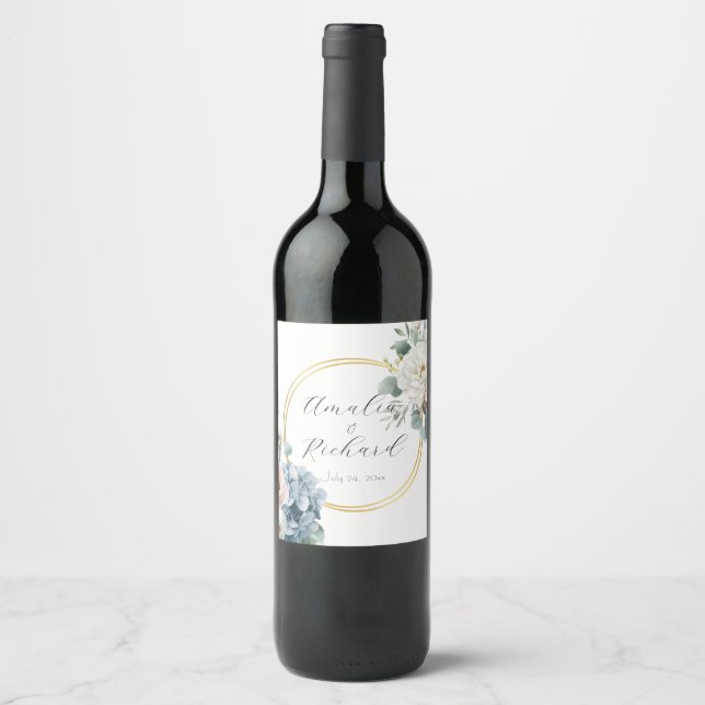 Elegant Floral Personalized Wedding Bottle Labels (Front)