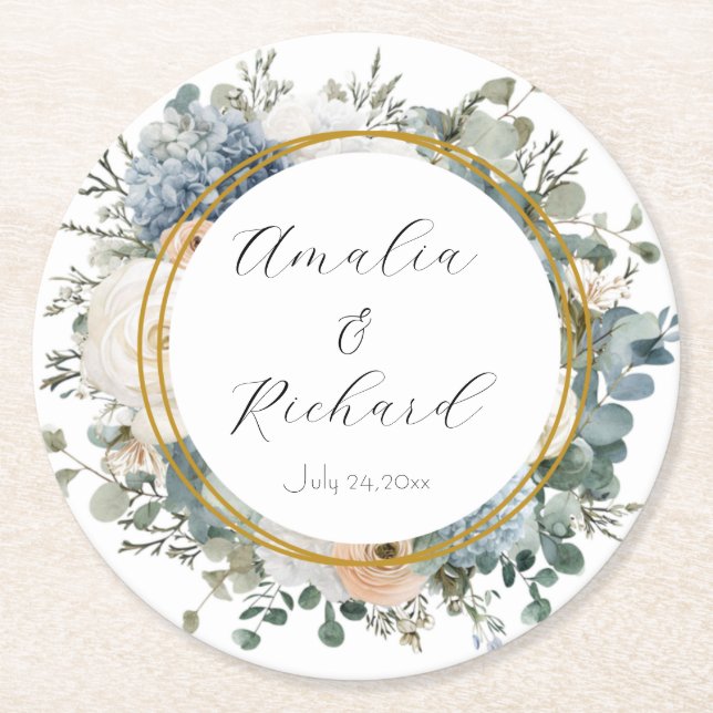 Elegant Floral Personalized Wedding Coasters (Front)