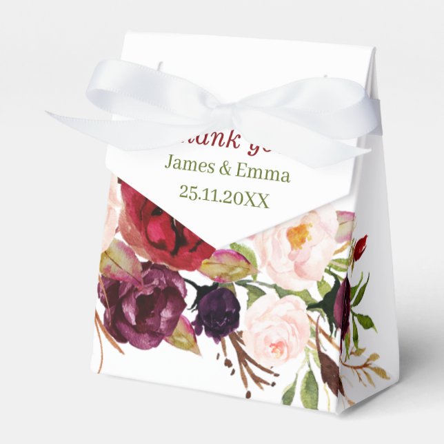Elegant Floral Personalized Wedding Favor Boxes (Front Side)