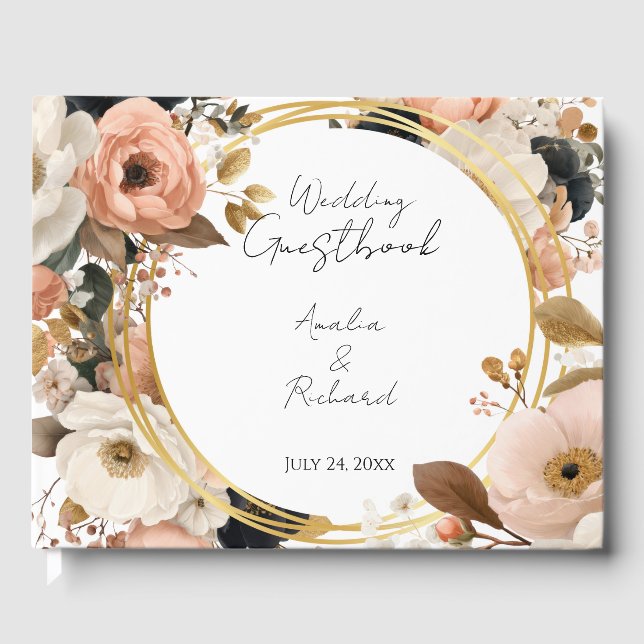 Elegant Floral Personalized Wedding Guestbook (Front)