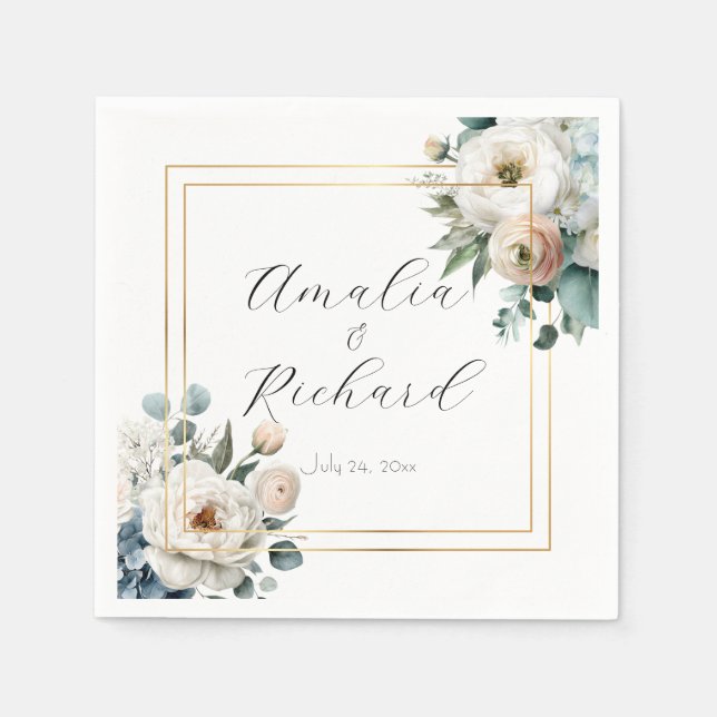 Elegant Floral Personalized Wedding Napkins (Front)