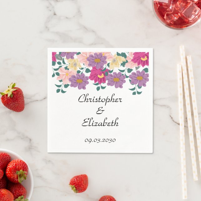 Elegant Floral Personalized Wedding Napkins (Insitu)