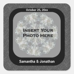 Elegant Floral Personalized Wedding Photo  Square Sticker