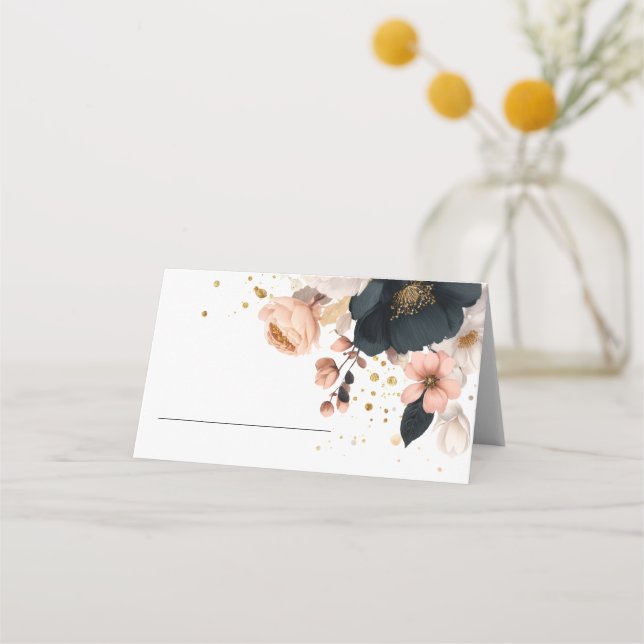 Elegant Floral Personalized Wedding  Place Card (Front)
