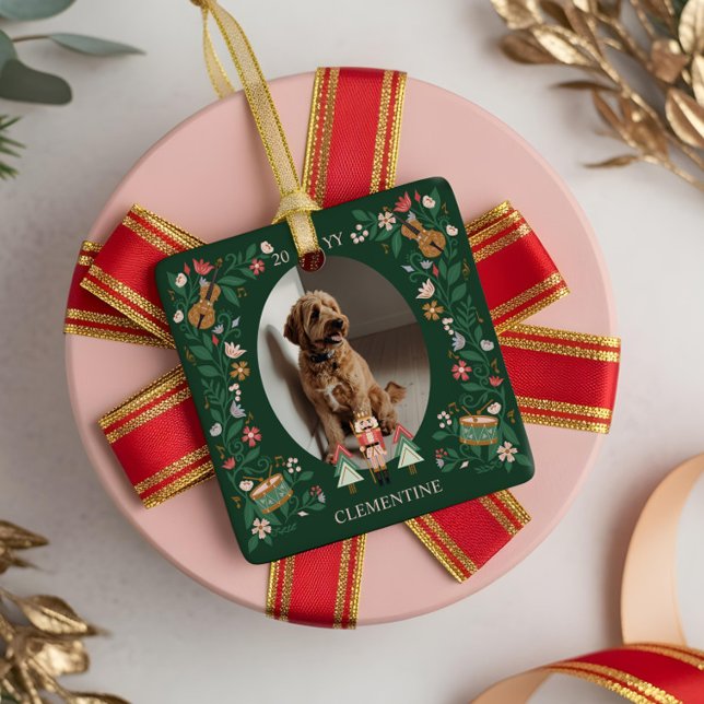 Elegant Floral Pet Photo Christmas Nutcracker Ceramic Ornament (Elegant Floral Pet Photo Christmas Nutcracker Ceramic Ornament)