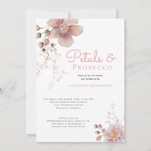 Elegant Floral Petals and Prosecco Bridal Shower Invitation