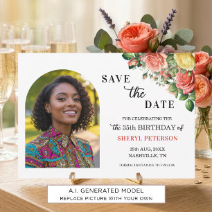 Elegant Floral Photo 35th Birthday Party  Save The Date