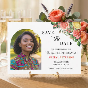 Elegant Floral Photo 35th Birthday Party  Save The Date