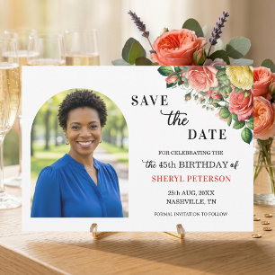 Elegant Floral Photo 45th Birthday Party Save The Date