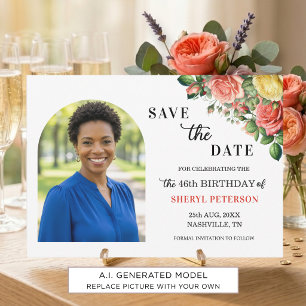 Elegant Floral Photo 46th Birthday Party  Save The Date