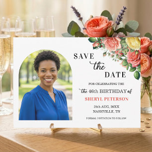 Elegant Floral Photo 46th Birthday Party  Save The Date