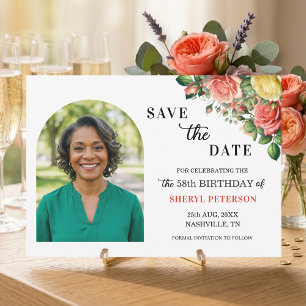 Elegant Floral Photo 58th Birthday Party  Save The Date