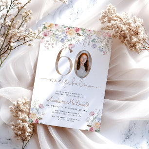 Elegant Floral Photo 60th Birthday Invitation