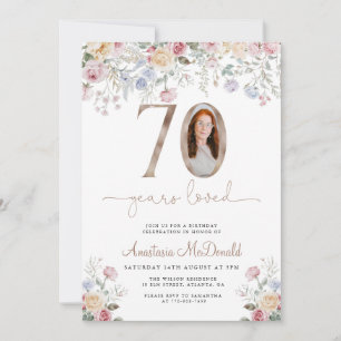 Elegant Floral Photo 70th Birthday Invitation
