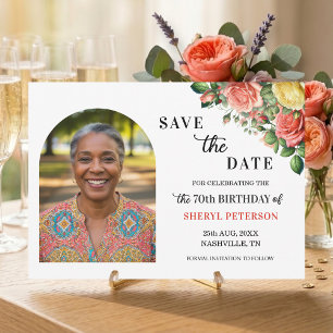 Elegant Floral Photo 70th Birthday Party  Save The Date