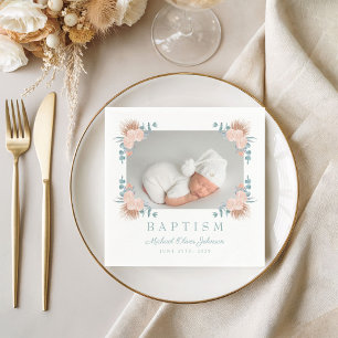 Elegant Floral Photo Baptism Napkins