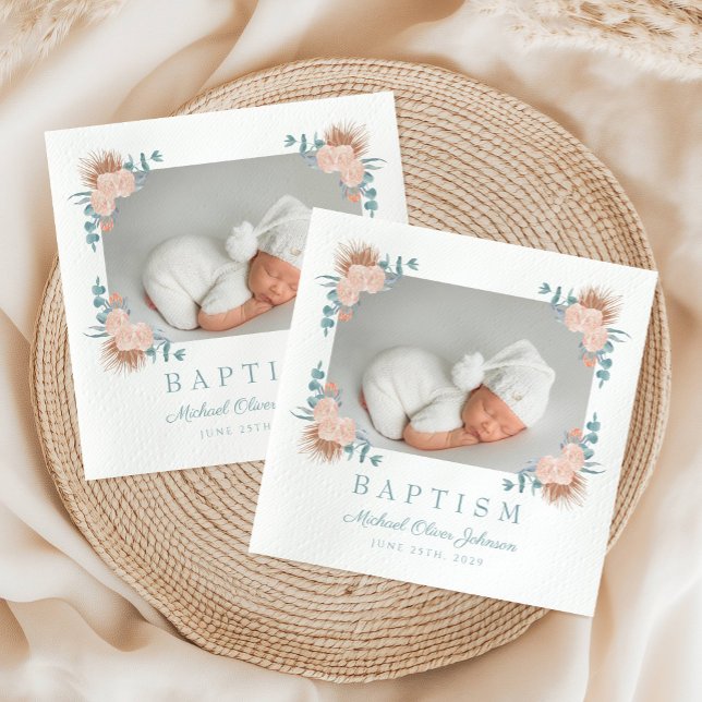 Elegant Floral Photo Baptism Napkins (Elegant Floral Photo Baptism Napkins)