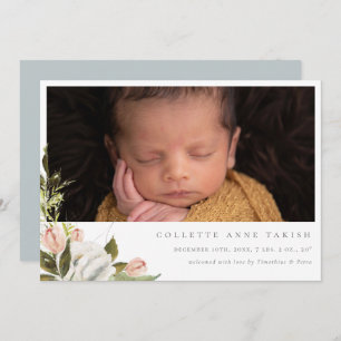 Elegant Floral Photo Birth Announcement
