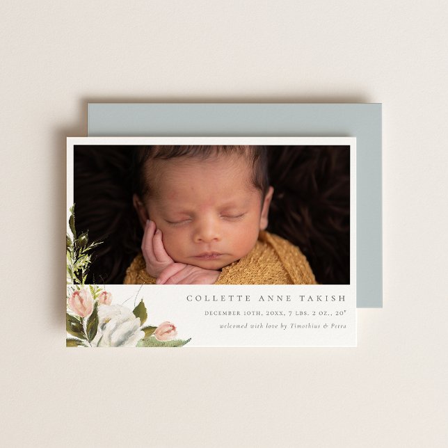 Elegant Floral Photo Birth Announcement (Creator Uploaded)