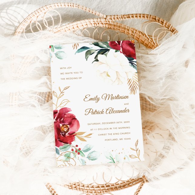 Elegant Floral Photo Christmas Wedding Invitation (Creator Uploaded)
