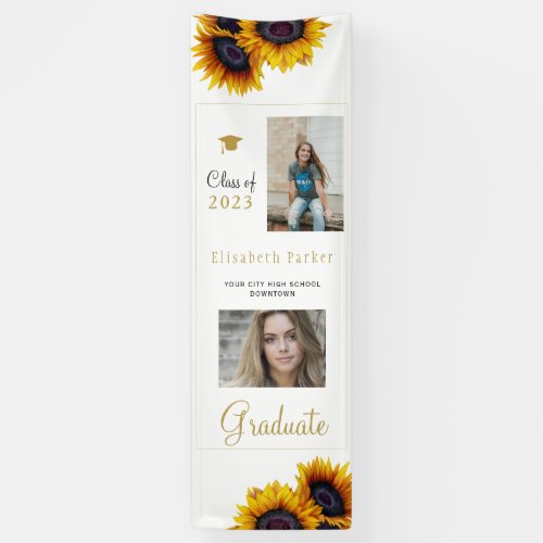 Elegant floral PHOTO collage graduation party Banner