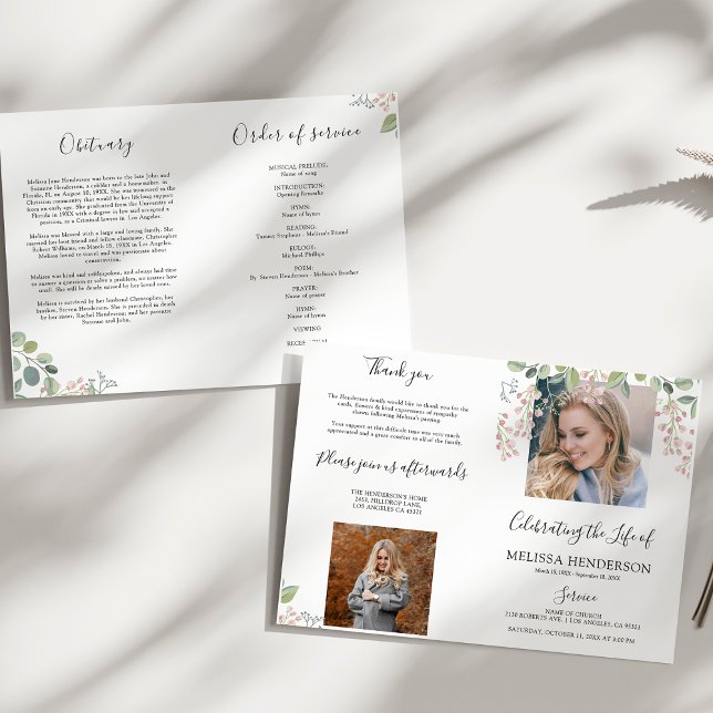 Elegant Floral Photo Funeral | Memorial Program (Creator Uploaded)