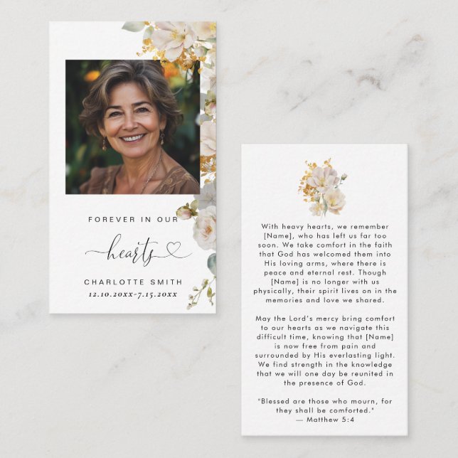 Elegant Floral  Photo Funeral Prayer Card (Front/Back)