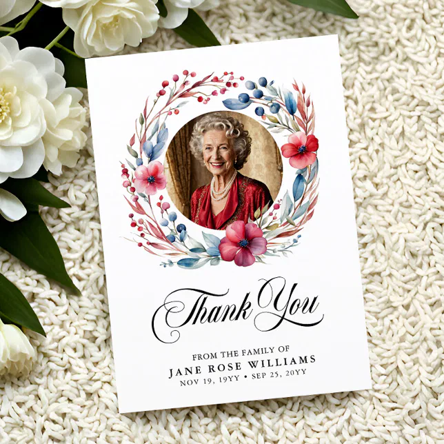 Elegant Floral Photo Funeral Thank You Card | Zazzle