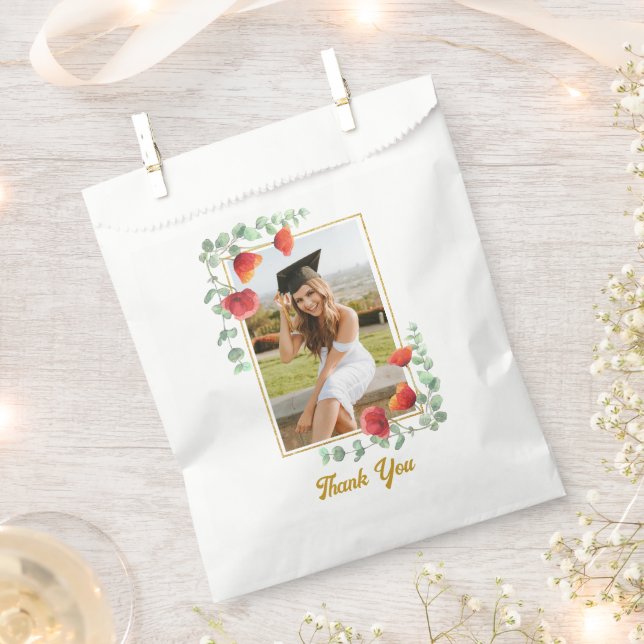 Elegant Floral Photo Graduation Favor Bag (Clipped)
