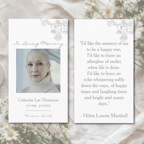 Elegant Floral Photo In Loving Memory Prayer Card