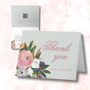 Elegant Floral Photo Link 90th Birthday Party Letterpress Thank You Card