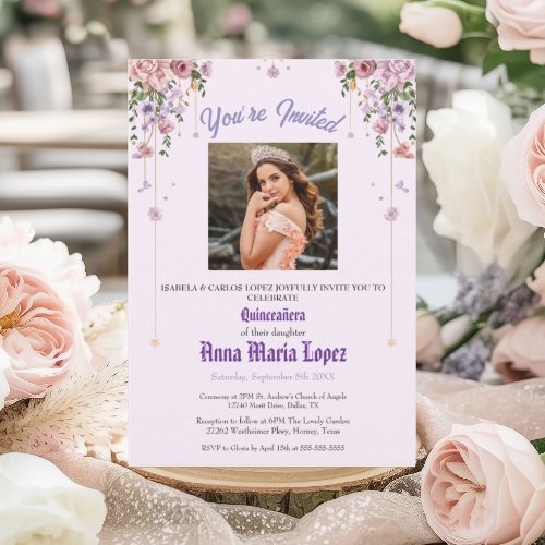 Elegant Floral Photo Mis Quince Quinceañera 15th Acrylic Invitations