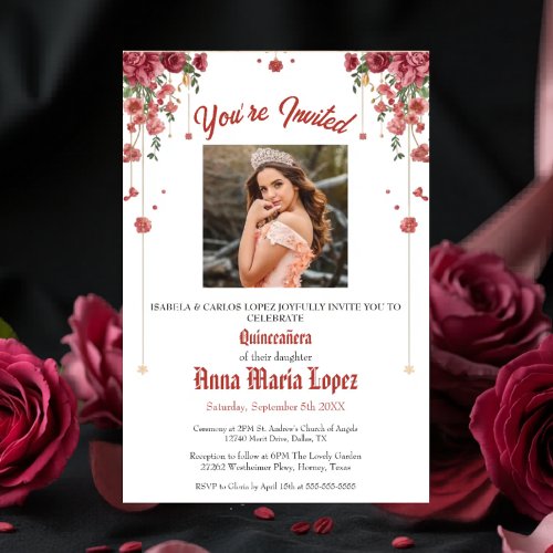 Elegant Floral Photo Mis Quince Quinceañera 15th Acrylic Invitations