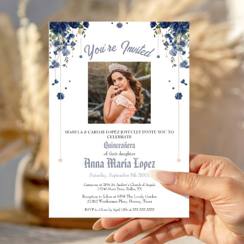 Elegant Floral Photo Mis Quince Quinceañera 15th Invitation