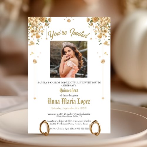 Elegant Floral Photo Mis Quince Quinceañera 15th  Invitation