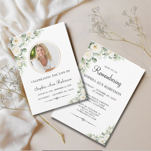 Elegant Floral Photo Modern Funeral Memorial Invitation