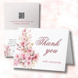 Elegant Floral Photo QR Link Any Year Birthday  Letterpress Thank You Card
