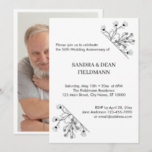 Elegant Floral Photo Wedding 50th Anniversary Invitation
