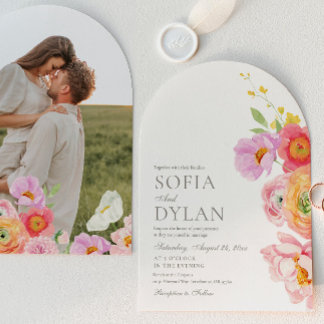 Elegant Floral Photo Wedding Invitation
