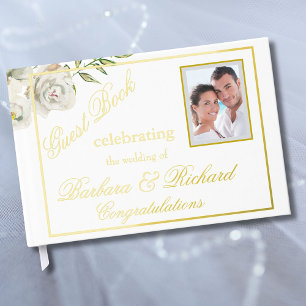 Elegant Floral Photo Wedding Reception Gold Foil Foil Guest Book