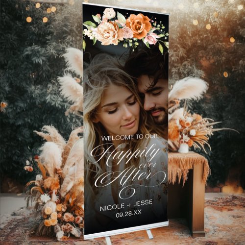 Elegant Floral Photo Wedding  Retractable Banner