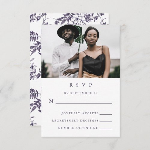 Elegant Floral Photo Wedding RSVP Card