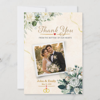 Elegant Floral Photo Wedding Thank You Card