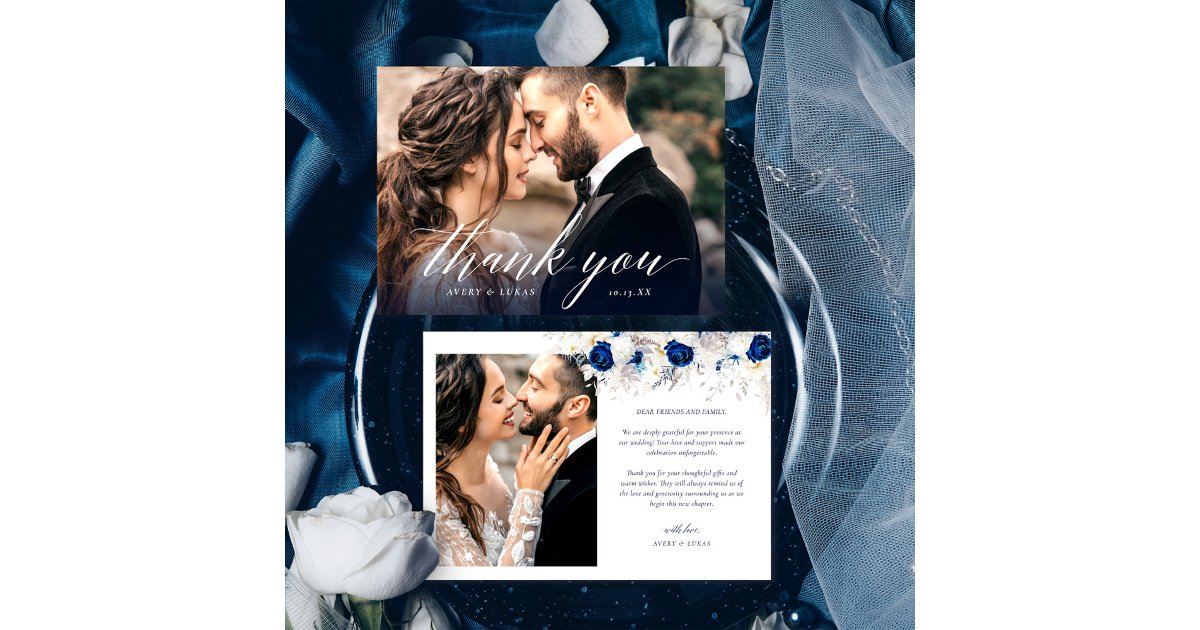 Elegant Floral Photo Wedding Thank You Card | Zazzle
