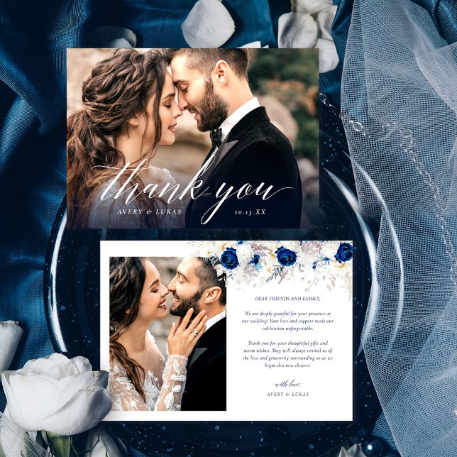 Elegant Floral Photo Wedding Thank You Card (Creator Uploaded)