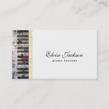 Elegant Floral Piano Lessons Design Business Card by musickitten at Zazzle